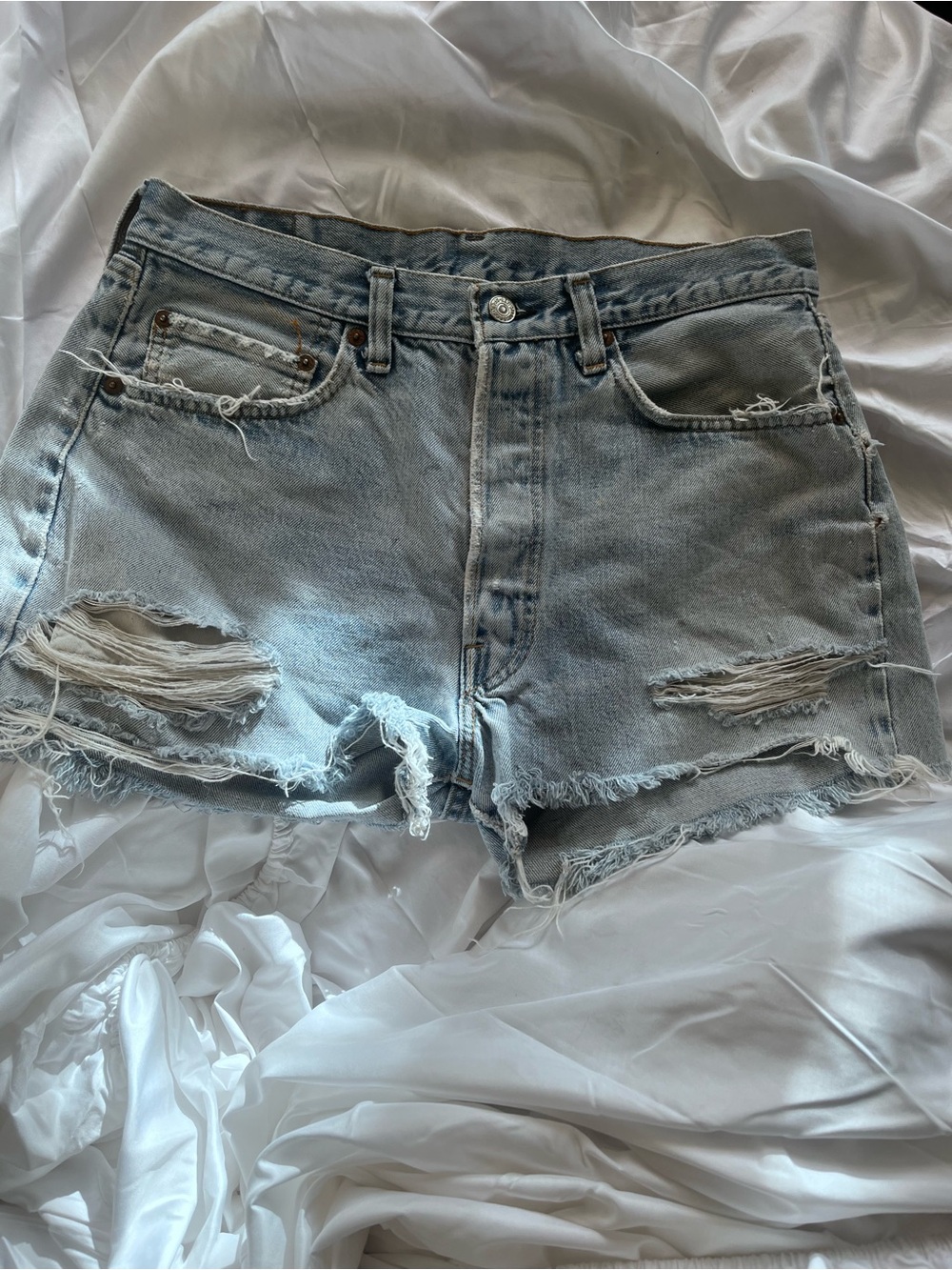 Levi's Light Blue Distressed Denim Shorts